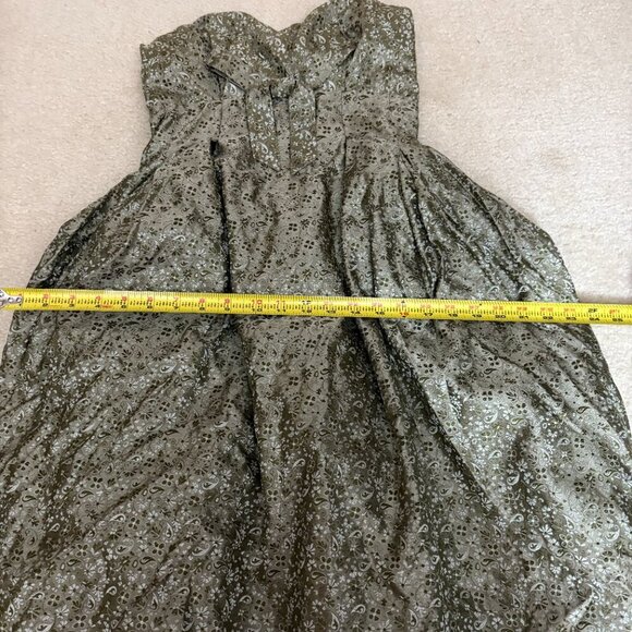 Vintage 1950s Strapless Brocade Party Dress XS Olive Paisley Cupcake Gown Prom - Picture 11 of 12